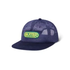Mesh Shallow Snapback Cap, Indigo