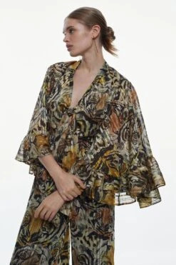 Karen Millen Tiger Printed Drama Kimono Woven Jumpsuit