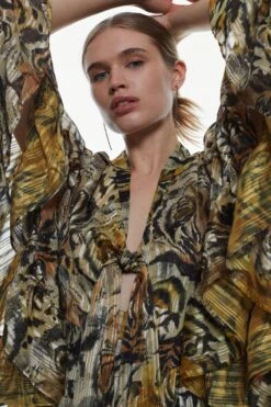 Karen Millen Tiger Printed Drama Kimono Woven Jumpsuit -Clothing General Store animal tiger printed drama kimono woven jumpsuit 4