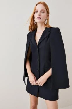 Karen Millen Clean Tailored Cape Blazer Mini Dress -Clothing General Store black clean tailored cape blazer mini dress 1 2