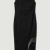 Karen Millen Crystal Fringe Diamante Back Pencil Midi Dress