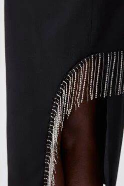 Karen Millen Crystal Fringe Diamante Back Pencil Midi Dress -Clothing General Store black crystal fringe diamante back pencil midi dress 2