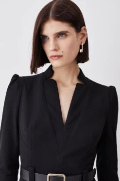 Karen Millen Petite Forever Belted Midi Pencil Dress -Clothing General Store black petite forever belted midi pencil dress 3