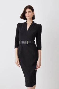 Karen Millen Petite Forever Belted Midi Pencil Dress -Clothing General Store black petite forever belted midi pencil dress 4