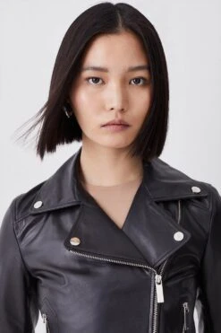 Karen Millen Petite Leather Shrunken Biker Jacket -Clothing General Store black petite leather shrunken biker jacket 3