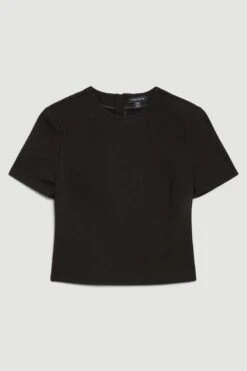 Karen Millen Ponte Gold Back Zip Detail Long Sleeve Top -Clothing General Store black ponte gold back zip detail long sleeve top 2