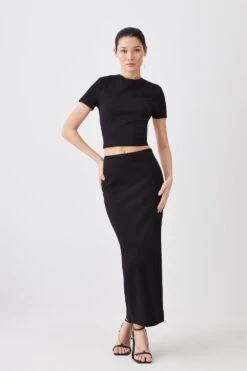 Karen Millen Ponte Gold Back Zip Detail Long Sleeve Top -Clothing General Store black ponte gold back zip detail long sleeve top 3