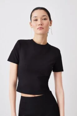 Karen Millen Ponte Gold Back Zip Detail Long Sleeve Top -Clothing General Store black ponte gold back zip detail long sleeve top 4