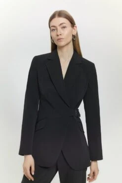 Karen Millen Signature Technical Stretch Tailored Buckle Wrap Jacket 8 Karen Millen Signature Technical Stretch Tailored Buckle Wrap Jacket -Clothing General Store black signature technical stretch tailored buckle wrap jacket 1