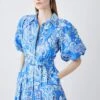 Karen Millen Batik Floral Cotton Panel Detail Midi Shirt Dress
