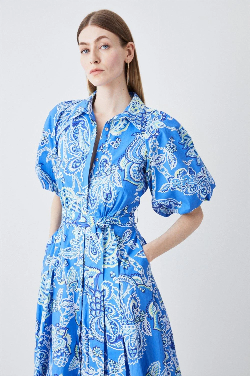 Karen Millen Batik Floral Cotton Panel Detail Midi Shirt Dress 5 Karen Millen Batik Floral Cotton Panel Detail Midi Shirt Dress - Image 3