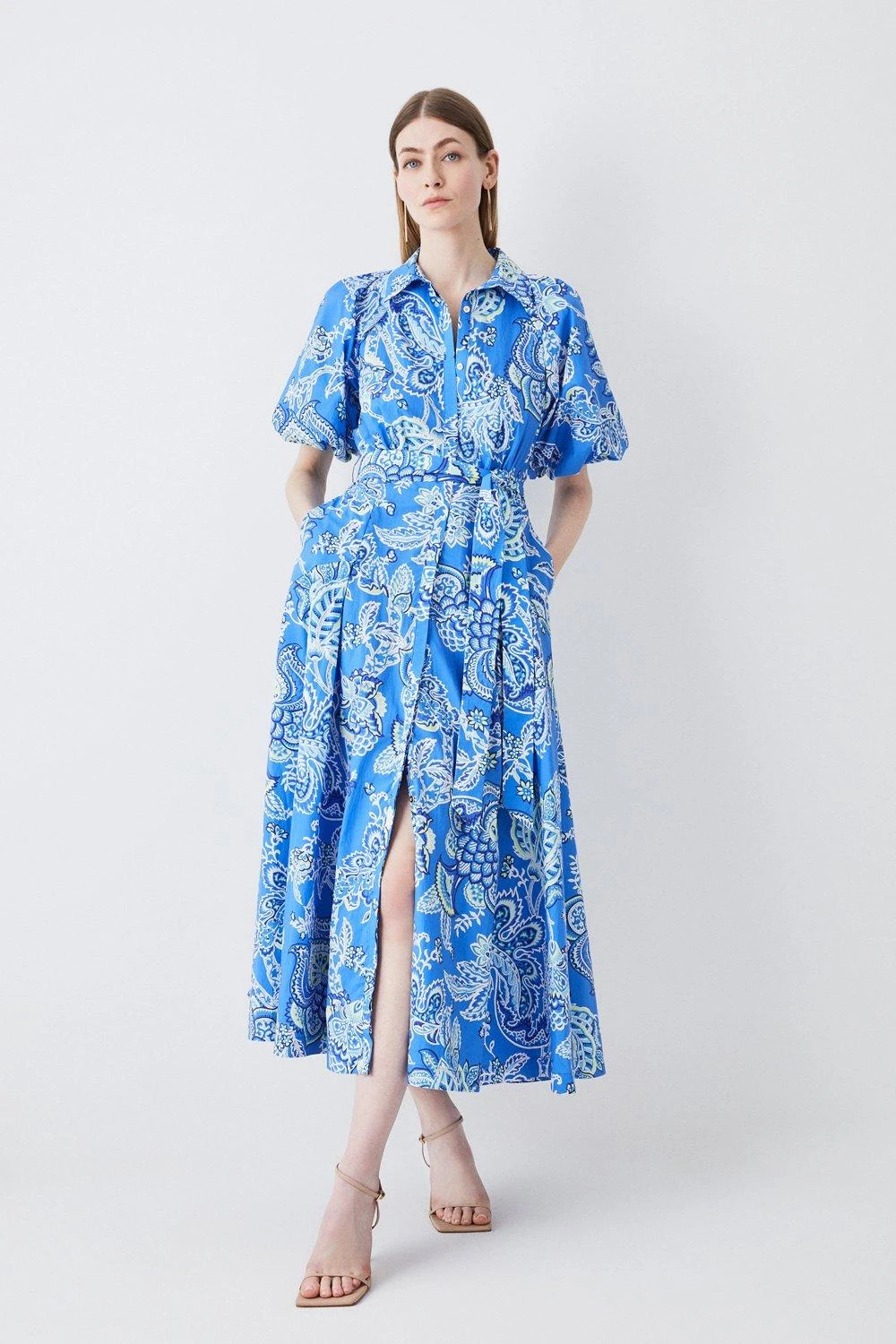 Karen Millen Batik Floral Cotton Panel Detail Midi Shirt Dress 6 Karen Millen Batik Floral Cotton Panel Detail Midi Shirt Dress - Image 4