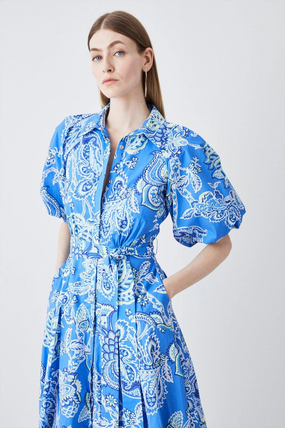 Karen Millen Batik Floral Cotton Panel Detail Midi Shirt Dress 3 Karen Millen Batik Floral Cotton Panel Detail Midi Shirt Dress