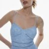 Karen Millen Chemical Lace Strappy Back Midi Dress -Clothing General Store blue chemical lace strappy back midi dress