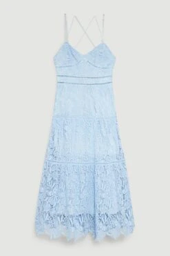 Karen Millen Chemical Lace Strappy Back Midi Dress 10 Karen Millen Chemical Lace Strappy Back Midi Dress -Clothing General Store blue chemical lace strappy back midi dress 3