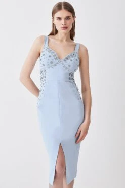 Karen Millen Embellished Stretch Woven Midi Dress -Clothing General Store blue embellished stretch woven midi dress 4