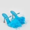 Karen Millen Leather Diamante Feather Heeled Mule -Clothing General Store blue leather diamante feather heeled mule
