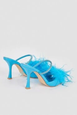 Karen Millen Leather Diamante Feather Heeled Mule -Clothing General Store blue leather diamante feather heeled mule 2