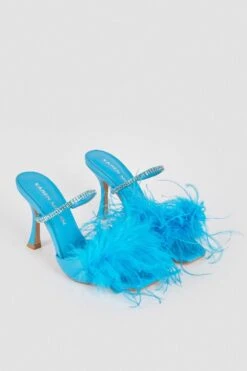 Karen Millen Leather Diamante Feather Heeled Mule