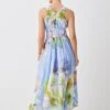 Karen Millen Petite Photographic Floral Sleeveless Silk Cotton Midi Dress