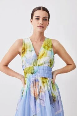 Karen Millen Petite Photographic Floral Sleeveless Silk Cotton Midi Dress 8 Karen Millen Petite Photographic Floral Sleeveless Silk Cotton Midi Dress -Clothing General Store blue petite photographic floral sleeveless silk cotton midi dress 2