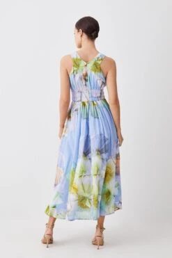 Karen Millen Petite Photographic Floral Sleeveless Silk Cotton Midi Dress