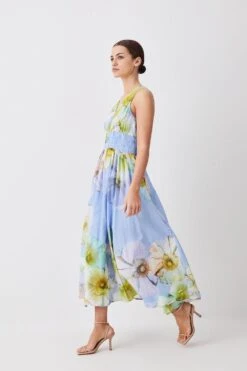 Karen Millen Petite Photographic Floral Sleeveless Silk Cotton Midi Dress 9 Karen Millen Petite Photographic Floral Sleeveless Silk Cotton Midi Dress -Clothing General Store blue petite photographic floral sleeveless silk cotton midi dress 3