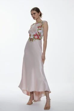 Karen Millen Guipure Lace Satin Maxi Dress -Clothing General Store blush guipure lace satin maxi dress 2