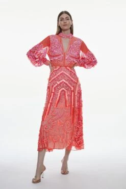 Karen Millen Ombre Sequin And Embroidered Maxi Dress -Clothing General Store blush ombre sequin and embroidered maxi dress 1 4