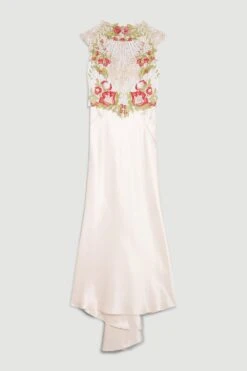 Karen Millen Petite Guipure Lace Satin Maxi Dress -Clothing General Store blush petite guipure lace satin maxi dress 1 4