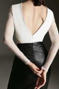 Karen Millen Lace Front Diamante Long Sleeve Top -Clothing General Store burgundy lace front diamante long sleeve top 5