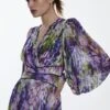 Karen Millen Cascading Floral Pleated Woven Maxi Dress