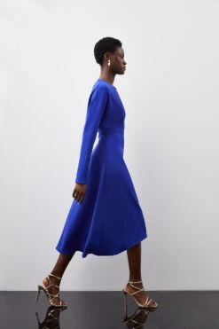 Karen Millen Premium Crepe Sleeved Midi Dress -Clothing General Store cobalt premium crepe sleeved midi dress 1 2