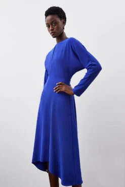 Karen Millen Premium Crepe Sleeved Midi Dress -Clothing General Store cobalt premium crepe sleeved midi dress 1 3