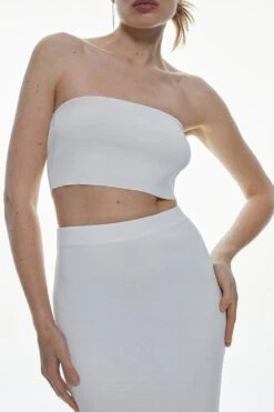 Karen Millen Knit Viscose Blend Top & Column Midaxi Skirt Set -Clothing General Store cream knit viscose blend top column midaxi skirt set 2