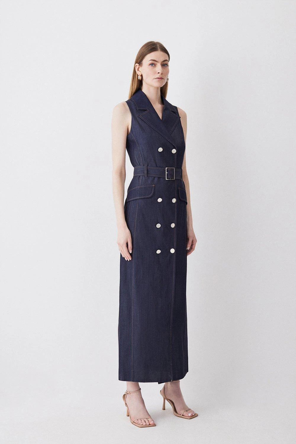 Karen Millen Tall Tailored Denim Belted Trench Midi Dress 4 Karen Millen Tall Tailored Denim Belted Trench Midi Dress - Image 2