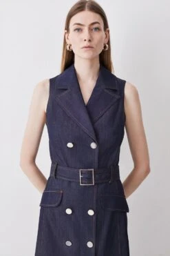 Karen Millen Tall Tailored Denim Belted Trench Midi Dress 9 Karen Millen Tall Tailored Denim Belted Trench Midi Dress -Clothing General Store denim blue tall tailored denim belted trench midi dress 3