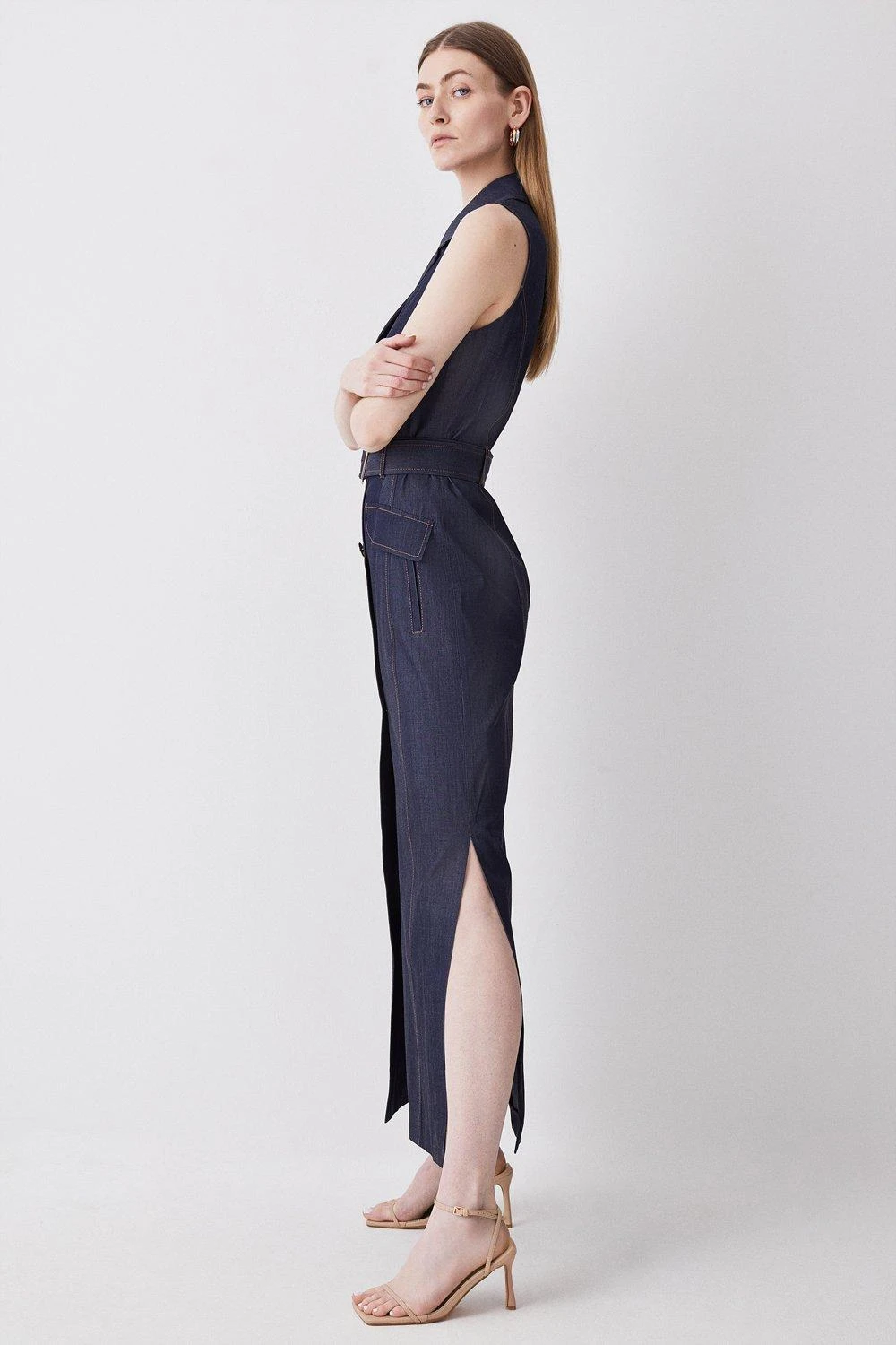 Karen Millen Tall Tailored Denim Belted Trench Midi Dress 3 Karen Millen Tall Tailored Denim Belted Trench Midi Dress
