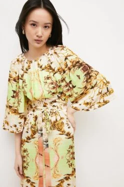 Karen Millen Mirrored Tulipa Print Woven Satin Maxi Dress