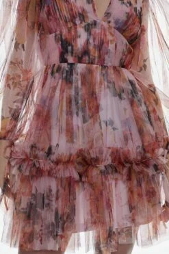 Karen Millen Floral Tulle Plunge Mini Dress