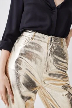 Karen Millen Metallic Faux Leather Straight Leg Trouser