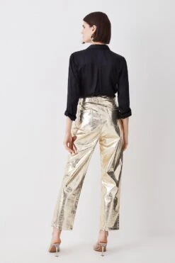 Karen Millen Metallic Faux Leather Straight Leg Trouser -Clothing General Store gold metallic faux leather straight leg trouser 1 3