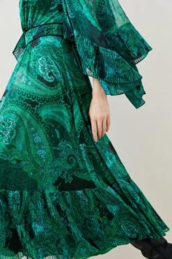 Karen Millen Drama Pleated Crinkle Paisley Woven Midi
