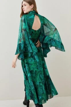 Karen Millen Drama Pleated Crinkle Paisley Woven Midi 11 Karen Millen Drama Pleated Crinkle Paisley Woven Midi -Clothing General Store green drama pleated crinkle paisley woven midi 3