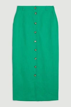 Karen Millen Linen Tailored Pencil Midi Skirt -Clothing General Store green linen tailored pencil midi skirt 2