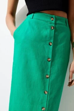 Karen Millen Linen Tailored Pencil Midi Skirt -Clothing General Store green linen tailored pencil midi skirt 4
