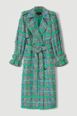 Karen Millen Linton Tweed Trench Coat -Clothing General Store green linton tweed trench coat 2
