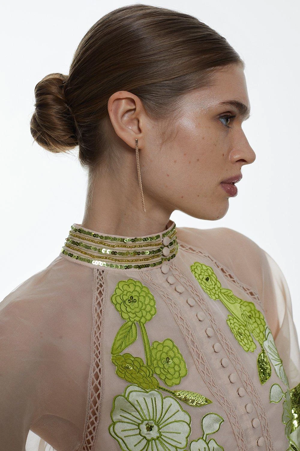 Karen Millen Organdie Applique Buttoned Woven Midi Dress 5 Karen Millen Organdie Applique Buttoned Woven Midi Dress - Image 3