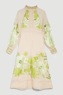 Karen Millen Organdie Applique Buttoned Woven Midi Dress