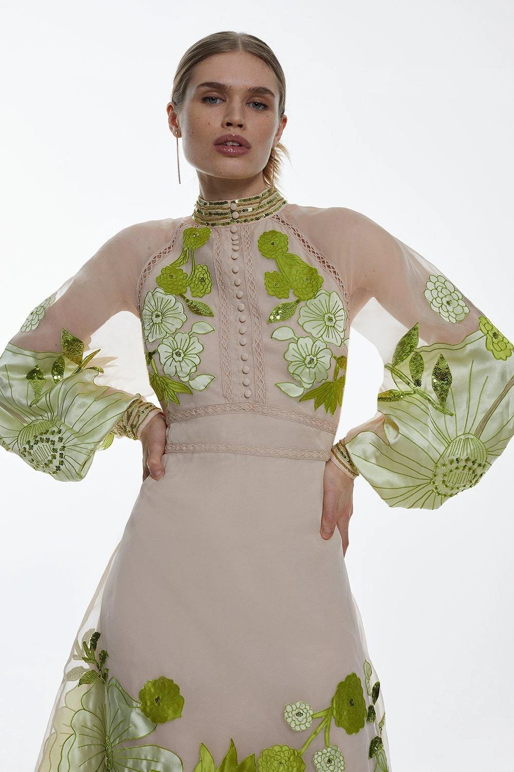 Karen Millen Organdie Applique Buttoned Woven Midi Dress 6 Karen Millen Organdie Applique Buttoned Woven Midi Dress - Image 4